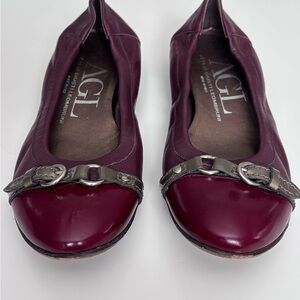 AGL Women's Burgundy Flats with Silver Accents. Made in Italy. Size 37 1/ (7)